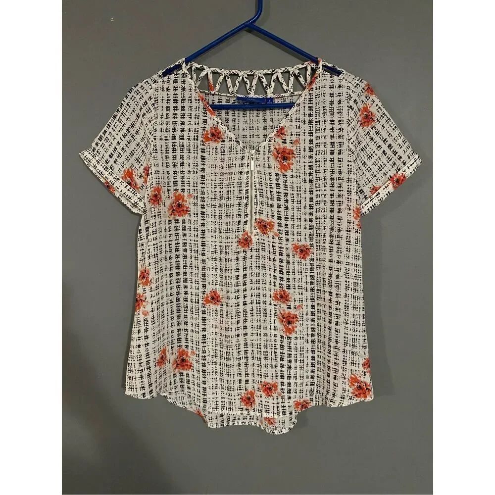 Apt 9 Short Sleeve Black And Pink Top Size Small